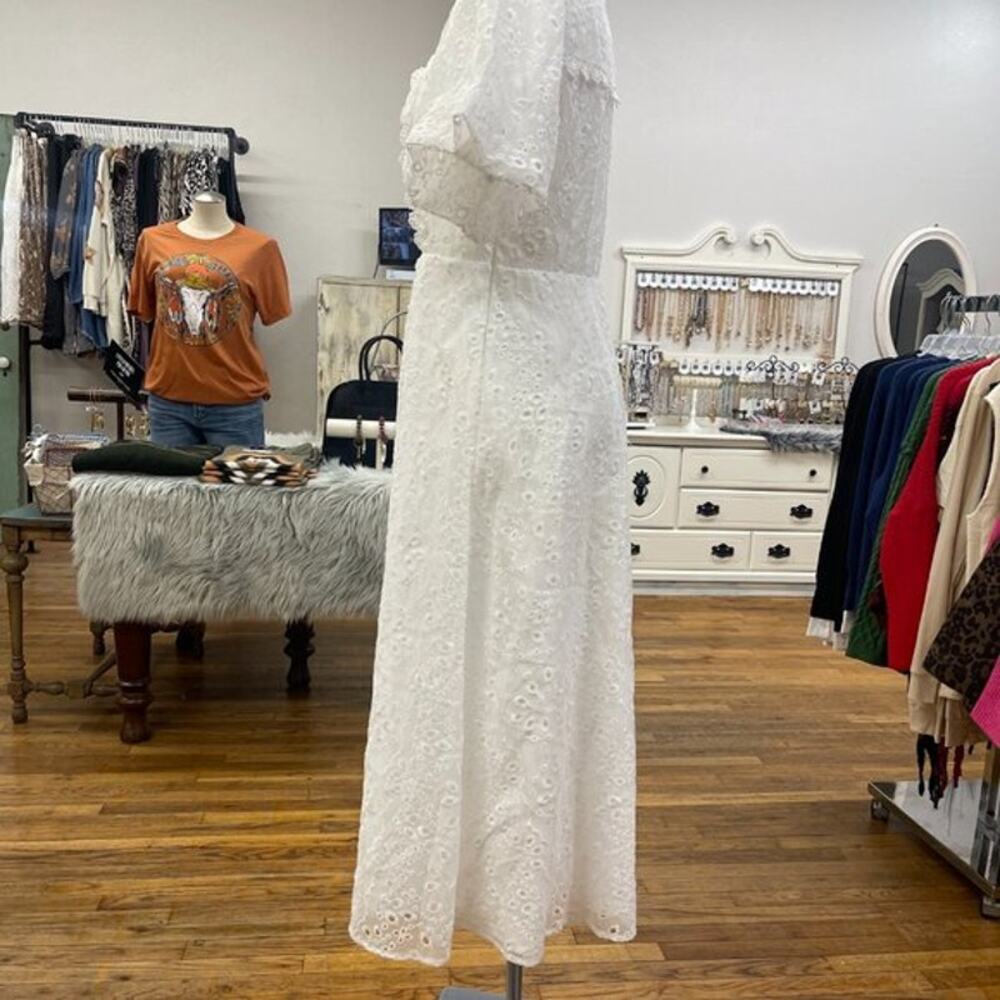 AQUA Lace Trim Eyelet Midi Dress L - Picture 6 of 6